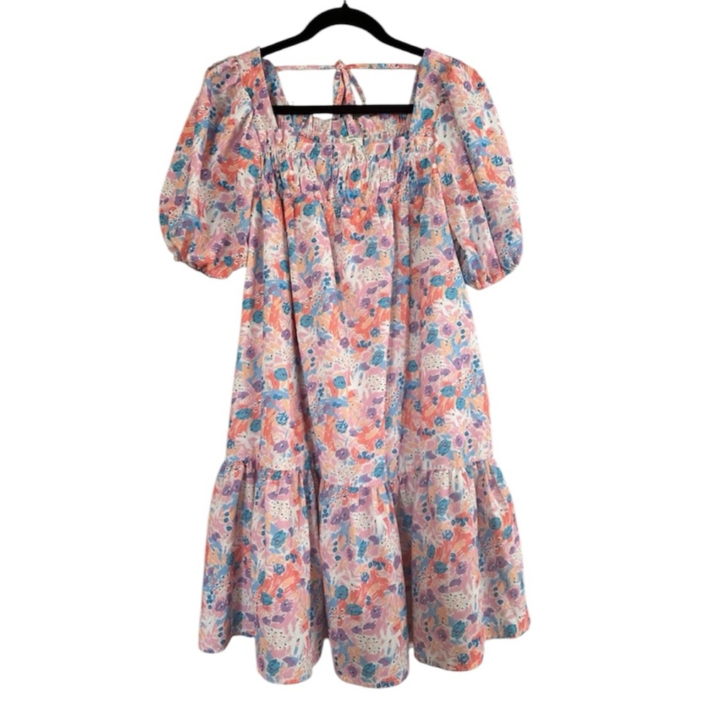 Entro Bohemian Floral Balloon Sleeve Pockets Lined Dress